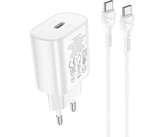 Įkroviklis Hoco N22 25W USB-C + USB-C to USB-C cable 1.0m baltas