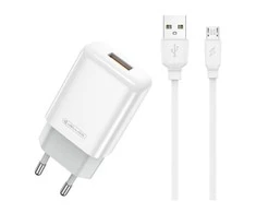 Įkroviklis Jellico EU01 2.4A USB-A + USB-A į MicroUSB laidas 1.0m baltas