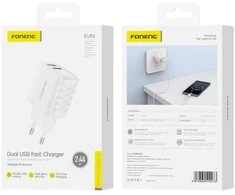 Foneng EU53 2xUSB-A, 2.4A maitinimo įkroviklis (baltas)