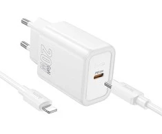 Įkroviklis Hoco N60 20W GaN USB-C + USB-C to Lightning cable 1.0m baltas