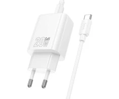 Įkroviklis Hoco N60 20W GaN USB-C + USB-C to USB-C cable 1.0m baltas