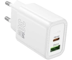 Įkroviklis Hoco N63 30W GaN USB-C/USB-A baltas