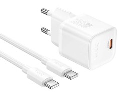 Įkroviklis Hoco N66 35W GaN USB-C/USB-A + USB-C to USB-C cable 1.0m baltas