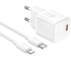 Įkroviklis Hoco N66 35W GaN USB-C/USB-A + USB-C to Lightning cable 1.0m baltas