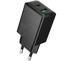 Įkroviklis Hoco N71 30W GaN USB-C/USB-A juodas