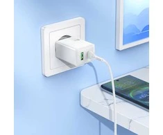 Įkroviklis Hoco N71 30W GaN USB-C/USB-A + USB-C to USB-C cable 1.0m baltas
