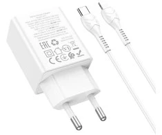 Įkroviklis Hoco N71 30W GaN USB-C/USB-A + USB-C to Lightning cable 1.0m baltas