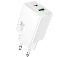 Įkroviklis Hoco N71 30W GaN USB-C/USB-A baltas