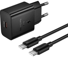Įkroviklis Hoco N76 25W USB-C + USB-C to USB-C cable 1.0m juodas