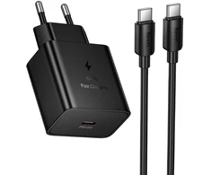 Įkroviklis Hoco N77 45W USB-C + USB-C to USB-C cable 1.0m juodas