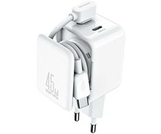 Joyroom JR-TCL05 45W GaN sieninis įkroviklis su laidų tvarkytuvu – baltos spalvos