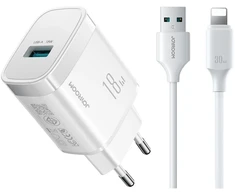 Įkroviklis Joyroom JR-TF4 18W USB-A + USB-A to Lightning cable 1.0m baltas