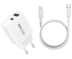 Įkroviklis Remax RP-U120 20W USB-C/USB-A + USB-C to Lightning cable 1.0m baltas