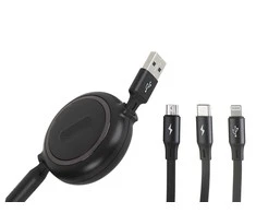 USB kabelis Baseus Golden Loop Three-in-One Micro+Lightning+Type-C 3.5A 1.2m juodas CAMLT-JH01