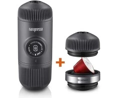 Rankinis maltos kavos aparatas su dėklu ir adapteriu Wacaco Nanopresso, Pilkas