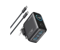 Anker Charger (100W, 3 Ports, Smart Ekranas) with USB-C Cable