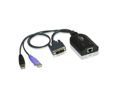 Aten | USB DVI virtualios laikmenos KVM adapteris su intelektualiųjų kortelių palaikymu | KA7166 | Ryšys: 1 x RJ-45 Moteris, Kompiuteris: 2 x A tipo USB kištukas, 1 x DVI-D kištukas.