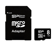 Silicon Power | 8 GB | Micro SDHC | Flash atminties klasė 10 | SD adapter