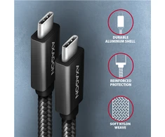 AXAGON BUCM32-CM15AB laidas USB-C <-> USB-C 3.2 Gen 2, 1.5m, PD 100W, 5A, 4K HD, ALU, pintas, Juodas