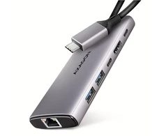 AXAGON HMC-6G2L 2x USB-A 10Gbps, 1x USB-C 10Gbps, 4K/60Hz HDMI, RJ-45, USB 3.2 Gen 2 šakotuvas, PD 100W, 15cm USB-C laidas