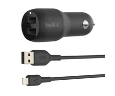 Belkinas | Dvigubas USB-A automobilinis įkroviklis 24W + USB-A prie žaibo kabelis | PAdidinkite įkrovimą