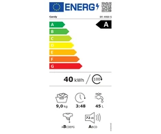 Candy Skalbimo mašina | BR 49B8-S | Energy efficiency class A | Front loading | Skalbimo talpa 9kg | 1400 RPM | Gylis 60 cm | Plotis 60 cm | Ekranas | LCD | Steam function | Wi-Fi | Baltas +DOVANA Hoover dulkių siurblys