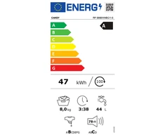 Candy | Skalbimo mašina | RP 586BWMBC/1-S | Energy efficiency class A | Front loading | Skalbimo talpa 8kg | 1500 RPM | Gylis 53 cm | Plotis 60 cm | Ekranas | LCD | Steam function | Wi-Fi | Baltas