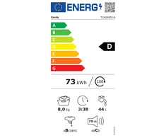 Candy Skalbimo mašina | TCA283D2-S | Energy efficiency class D | Top loading | Skalbimo talpa 8kg | 1200 RPM | Gylis 60 cm | Plotis 41 cm | Ekranas | Digit | Baltas +DOVANA Hoover dulkių siurblys