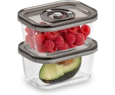 Caso VacuBoxx Eco-Duo S 2 stiklinės vakuuminės talpyklos su plastikiniu dangteliu, 0.5 L, 2 vnt.