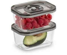 Caso VacuBoxx Eco-Duo S 2 stiklinės vakuuminės talpyklos su plastikiniu dangteliu, 0.5 L, 2 vnt.