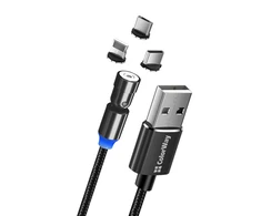 ColorWay Cable 3in1 (Lightning+MicroUSB+Type-C) Magnetinis sukimasis 540° 2.4А, 1m | CW-CBUU037-BK