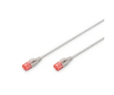 Digitus CAT 6 U-UTP Plonas pataiso laidas | Patch laidas | Skaidri raudonos spalvos jungtis, leidžianti lengvai atpažinti 6 kategoriją (250 MHz). Vidiniai laidininkai: varis (Cu) | Pilkas | 2 m | Modulinis RJ45 (8/8) kištukas