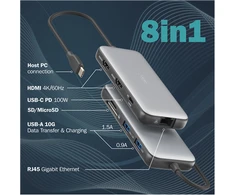 „Digitus USB-C“ įkrovimo stotelė, 8 prievadų | DA-70915 | Ethernet LAN (RJ-45) jungtys: 1 | HDMI jungčių kiekis: 2