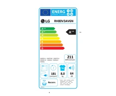 LG | Džiovyklė | RH80V3AV6N | Energijos vartojimo efektyvumo klasė D | Pakraunama iš priekio | 8kg | LED | Gylis 69 cm | Wi-Fi | Baltas