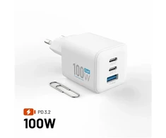 Fixed GaN Network Charger Mini with 2xUSB-C and USB output, PD support, 100 W, baltas | FIXCG100M-2C1A-WH