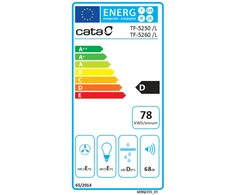 CATA Gartraukis | CAMPANA TF-5260 WH /L | Teleskopinis | Energijos vartojimo efektyvumo klasė D | Plotis 60 cm | 325 m³/h | Slankiklis | LED | Balta