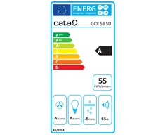 Gartraukis CATA | Gaubtas | GCX 53 SD | Baldakimas | Energijos vartojimo efektyvumo klasė A | Plotis 53 cm | 750 m³/h | Jutiklinis valdymas | LED | Nerūdijantis plienas/Gray glass
