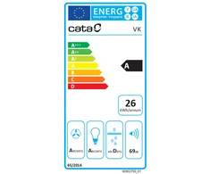 CATA gartraukis | VK 6000 WH | Tvirtinamas prie sienos | Energijos vartojimo efektyvumo klasė A | Plotis 60 cm | 398 m³/h | Mygtukai | CSLED | Baltas