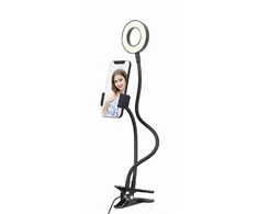 Gembird Selfie žiedo lemputė su telefono laikikliu | Gembird | Asmenukės žiedo lemputė su telefono laikikliu | LED-RING4-PH-01 | ABS + metalas | LED žiedo skersmuo: 3,5''. Lanksčios rankos telefono laikikliui ir asmenukių žiedui. Praktiški mygtukai, skirti keisti šviesos intensyvumą, spalvą (vėsus/šiltas) ir įjungimo/išjungimo jungiklį. Ryškumas: 10 nustatymų