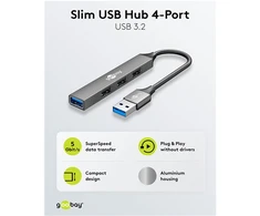 Goobay Slim 4 prievadų USB šakotuvas, USB-A į USB-A, 5 Gbit/s | 74456