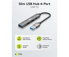Goobay Slim 4 prievadų USB šakotuvas, USB-A į USB-C/USB-A, 5 Gbit/s | 74458