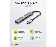 Goobay Slim 4 prievadų USB šakotuvas, USB-C į USB-A, 5 Gbit/s | 74457