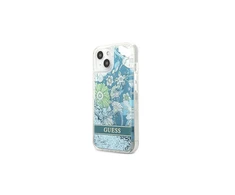 GUESS kietas gėlių dėklas, skystas blizgus GUHCP13SLFLSN galinis dangtelis, Apple, iPhone 13 mini, žalias, 5,4 colio