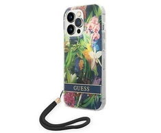 Dėklas GUESS kietas gėlių dirželis GUOHCP14LHFLSB galinis dangtelis, Apple, iPhone 14 Pro, Mėlyna, 6,1 "