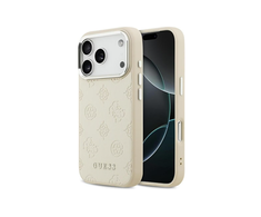 Guess Peony Hot Stamp Script MagSafe dėklas skirtas Apple iPhone 17 Pro rusvai gelsvas