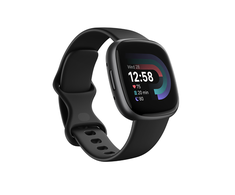 Išmanusis laikrodis Fitbit Versa 4, Grafito spalvos korpusas su juodos spalvos silikoniniu dirželiu