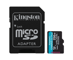 Atminties kortelė „Kingston“ 256 GB „Micro SDXC Canvas Go Plus 170R A2 U3 V30“ kortelė su ADP