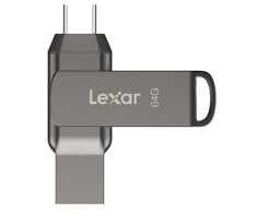 Lexar | 2 viename USB atmintinė, kurios skaitymo greitis siekia 130 MB/s | „JumpDrive Dual Drive D400“ | 64 GB | C ir A tipo USB 3.1 | Pilkas