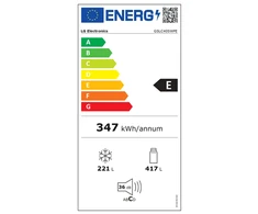 LG Šaldytuvas | GSLC40SWPE | Energy efficiency class E | Free standing | Side by side | Height 179 cm | Šaldytuvas net capacity 417 L | Šaldiklis net capacity 221 L | Ekranas | 36 dB | Baltas