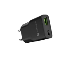 NATEC RIBERA GAN SLIM MAINS CHARGER 1× USB-A + 1× USB-C 20W Juodas